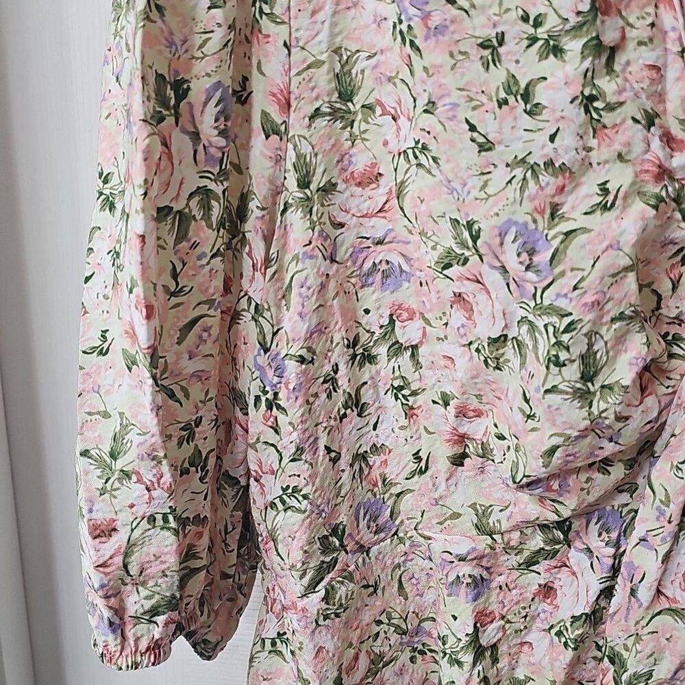 Lucy Paris Floral Tie-Front Peplum Blouse w/ Balloon Sleeves in women's size XL - Picture 3 of 7